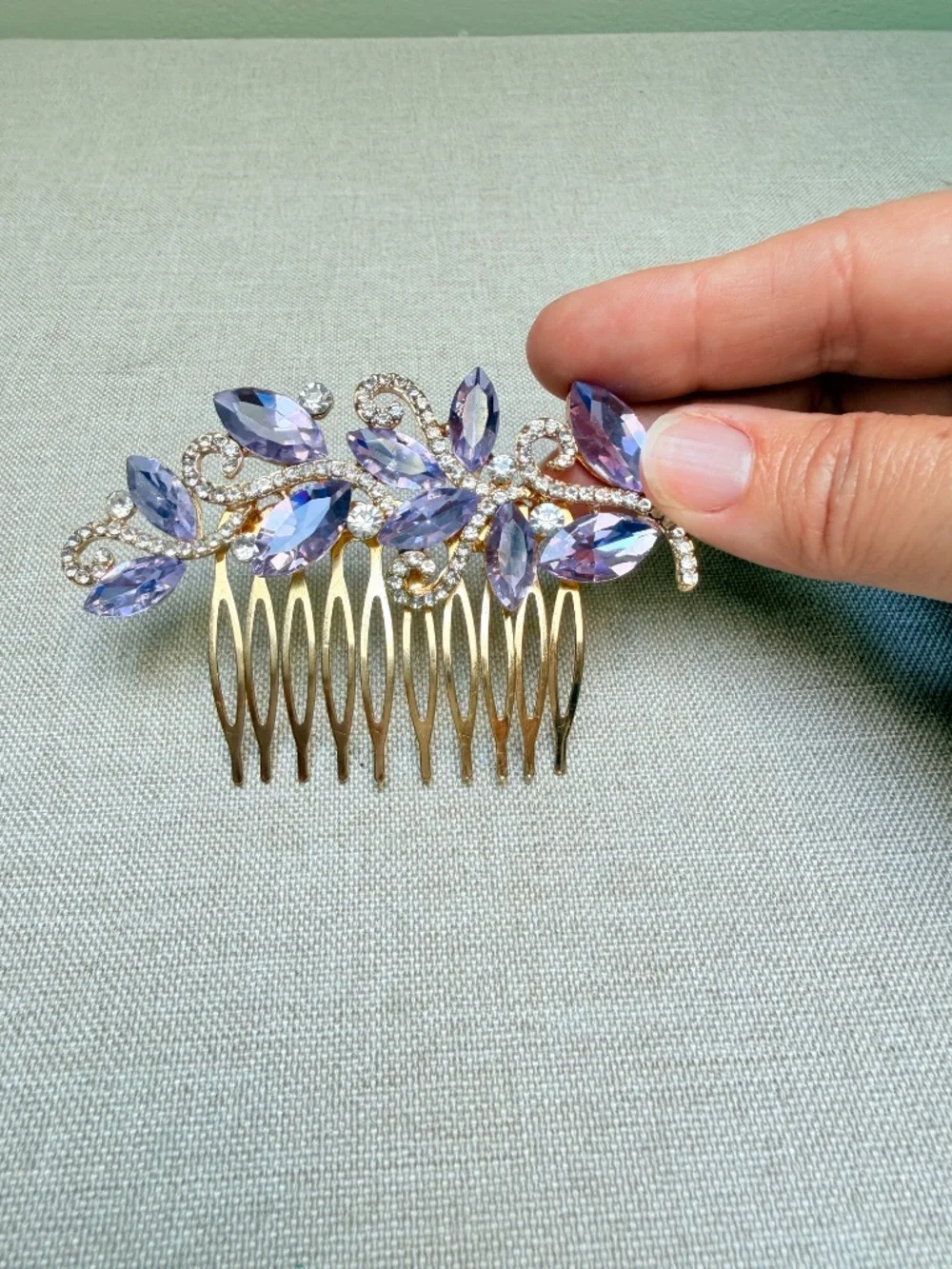 Lavender Purple Crystal Hair Comb Wedding Prom Formal